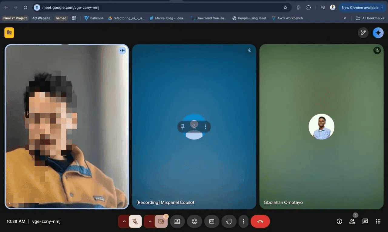 Google Meet call with a Mixpanel account executive