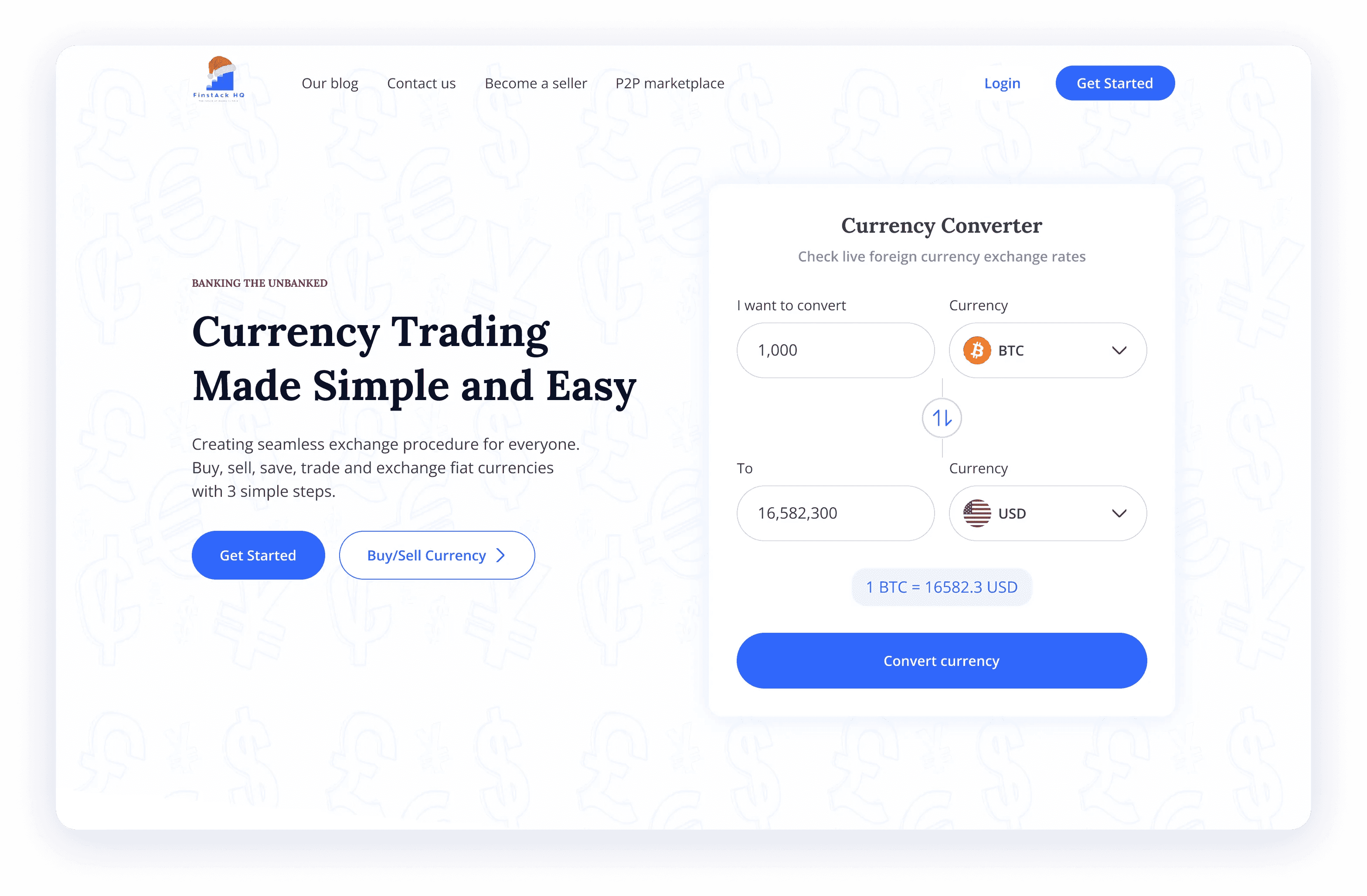 Finstack hero with currency converter