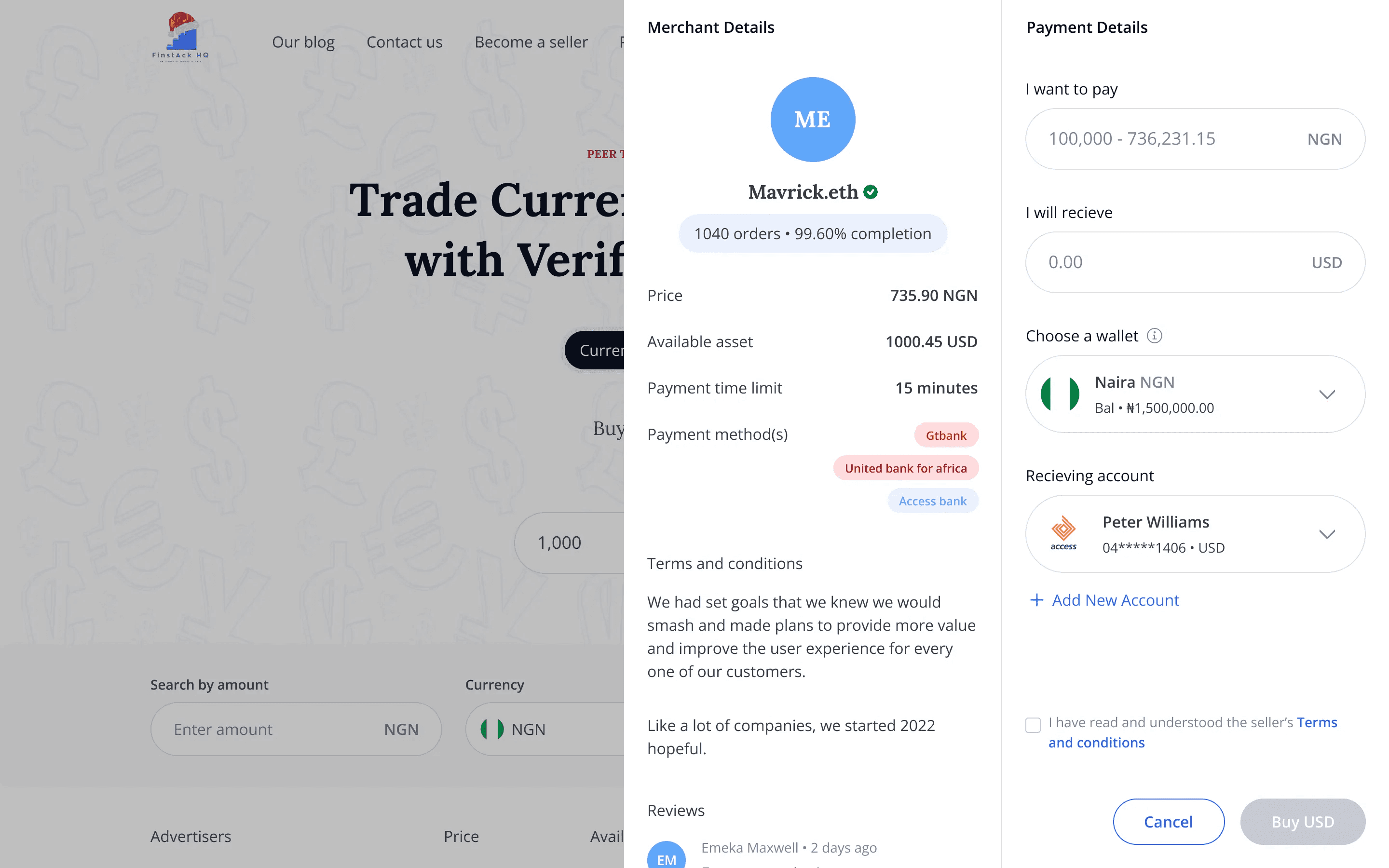 Merchant details and payment details