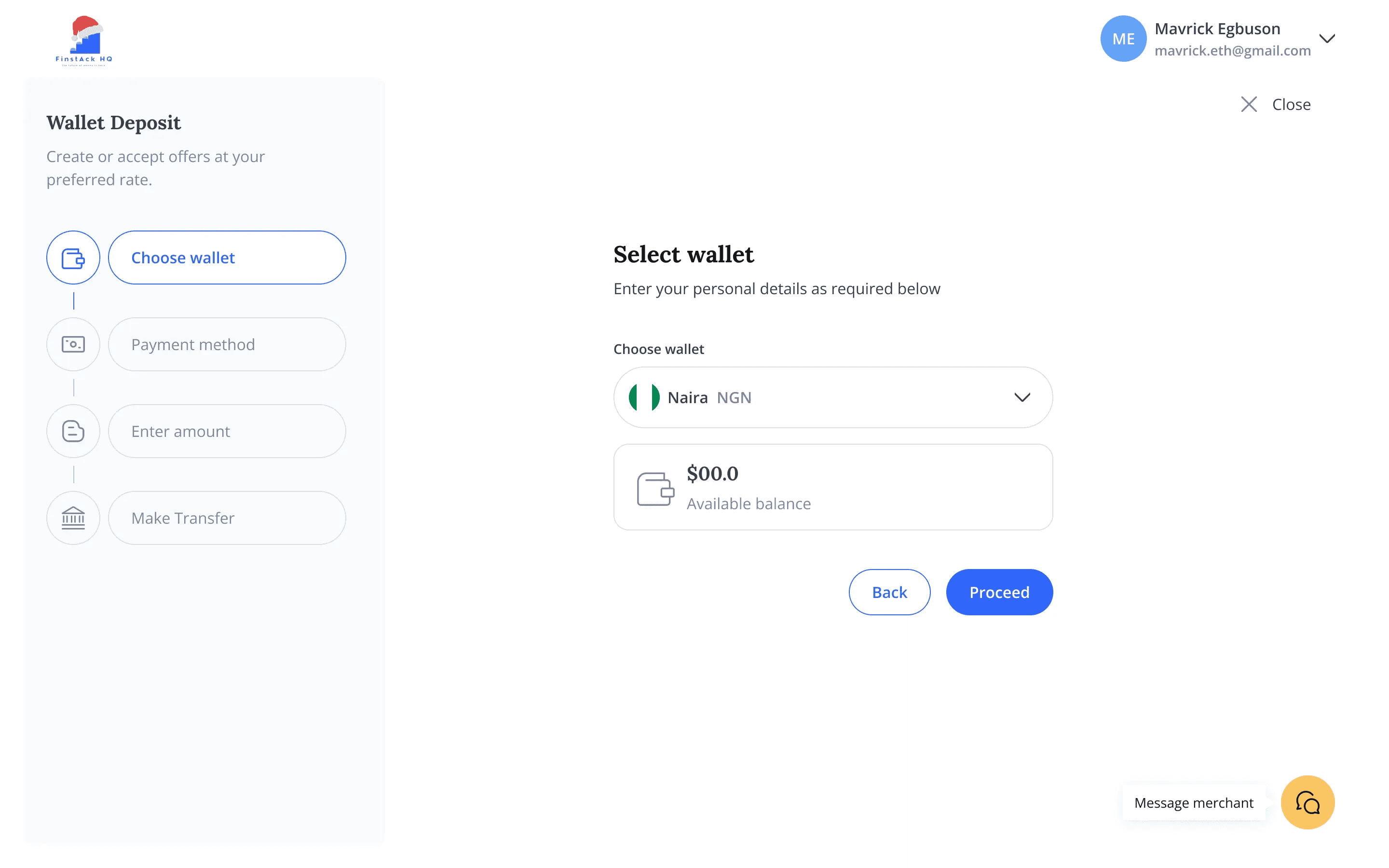 Wallet deposit and withdrawal flow