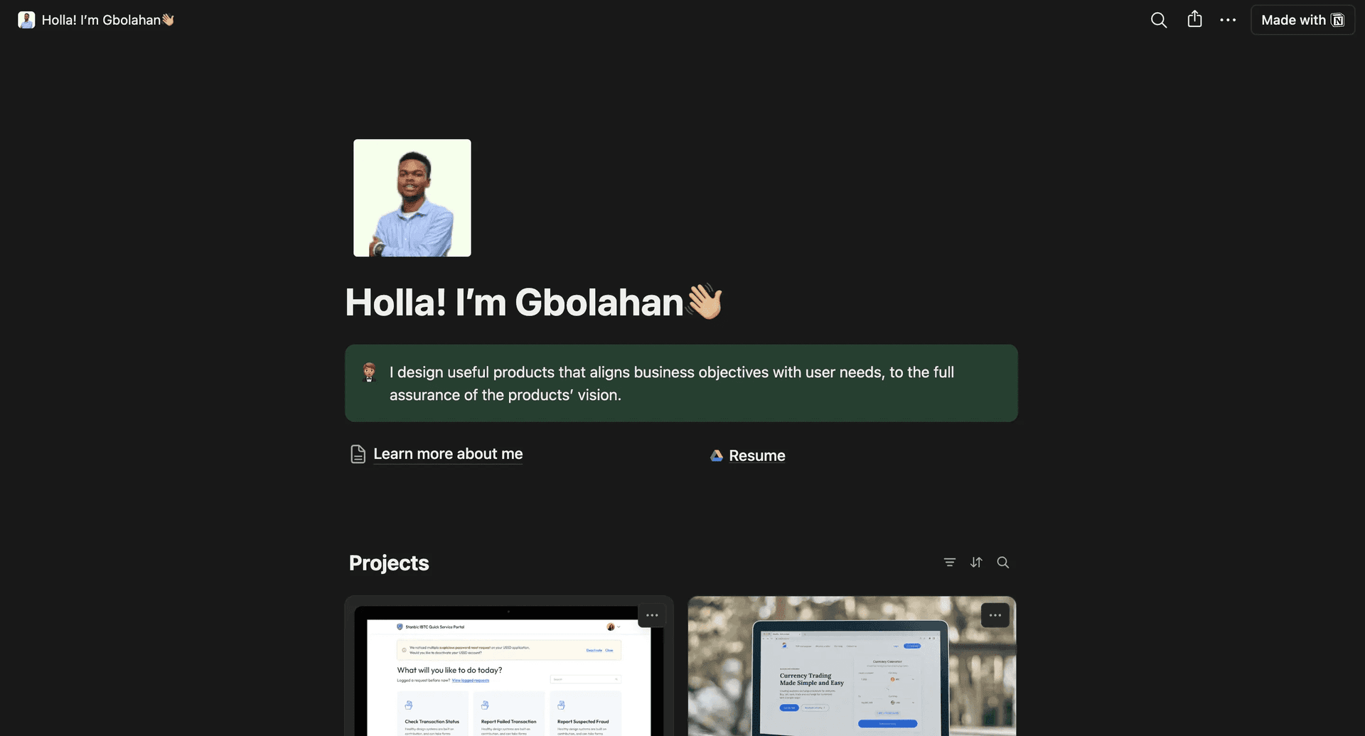 The existing, generic-looking portfolio